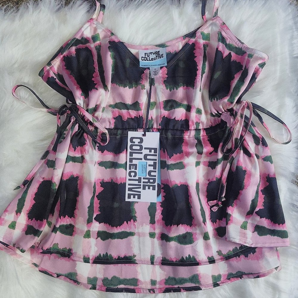 NWT Satin Cinched Pink Plaid Cami